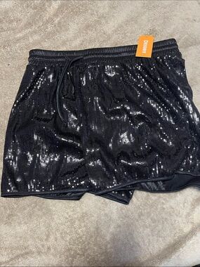 Black Sequin Skort with Drawstring Waist
